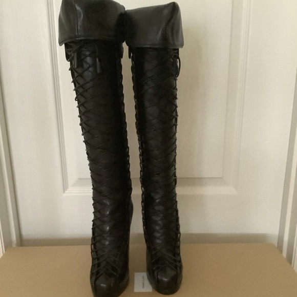 Tabitha Simmons Codi Over the Knee Black Lace Up Combat Boots Size 38.5 New! - Picture 2 of 16
